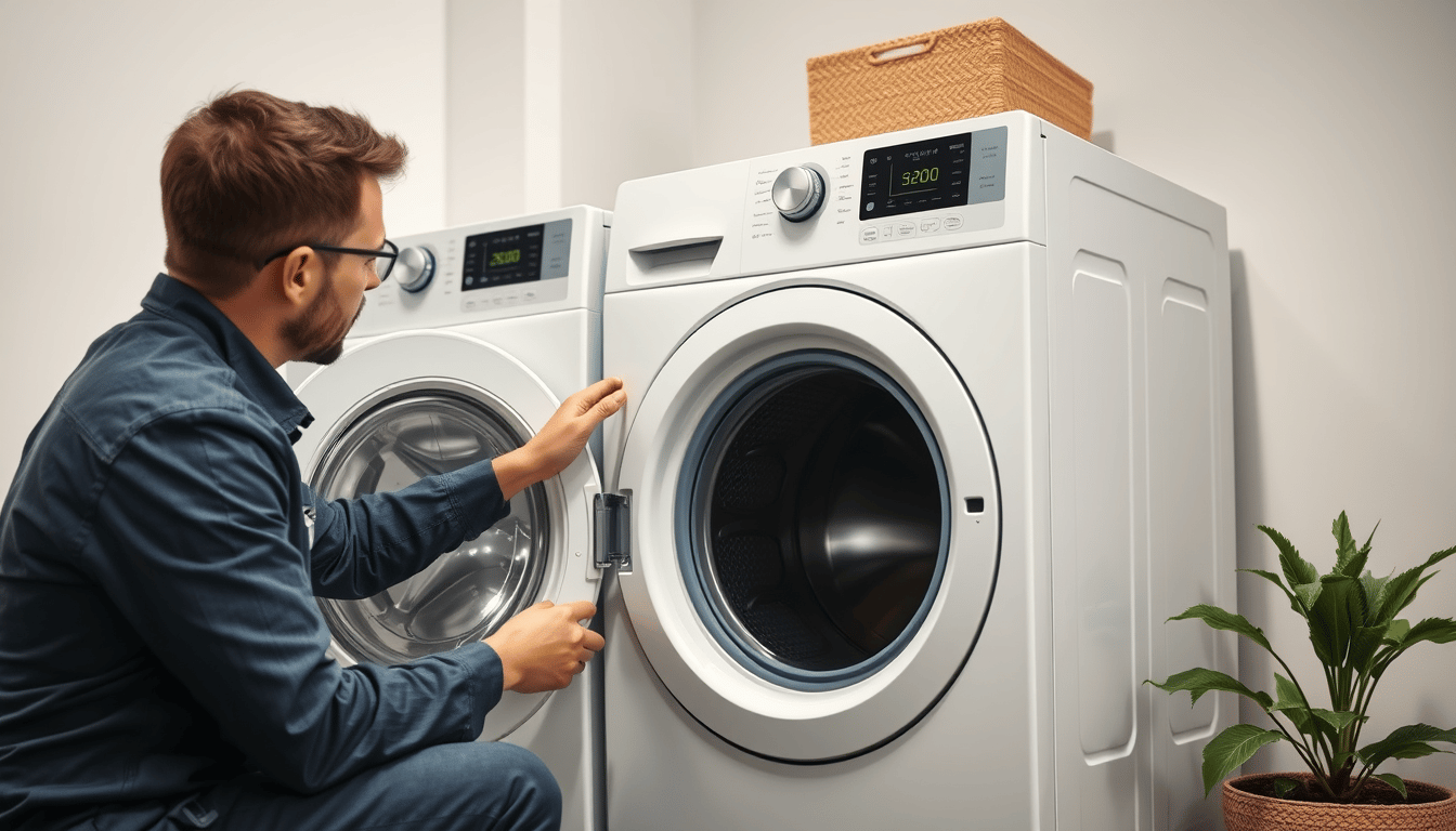 Technician repairing a modern dryer