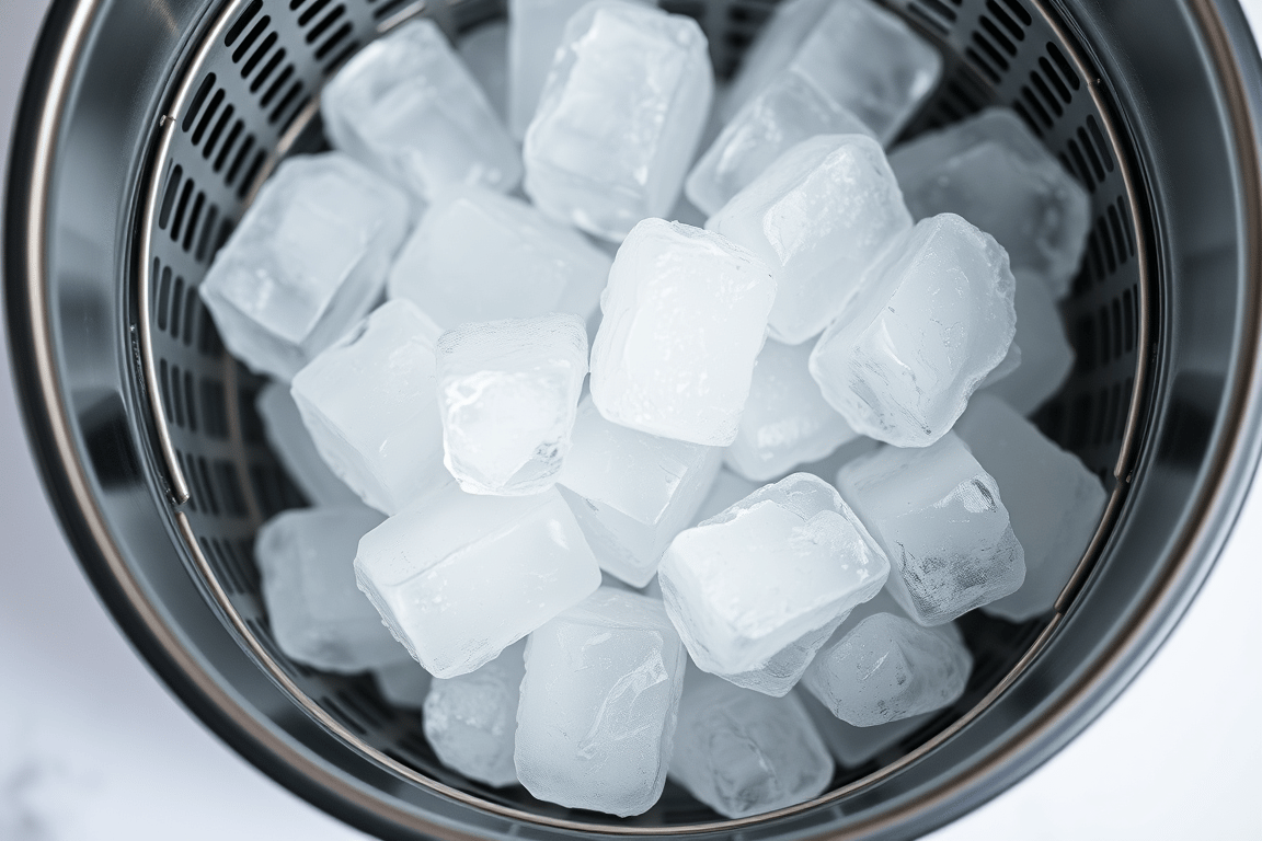 Clear ice cubes in a modern ice machine