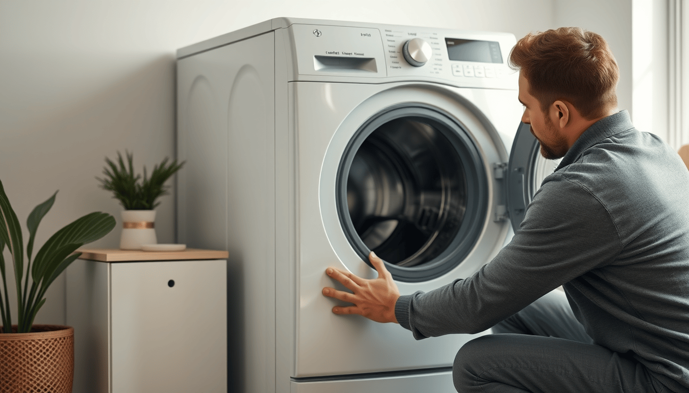 Technician repairing a washing machine