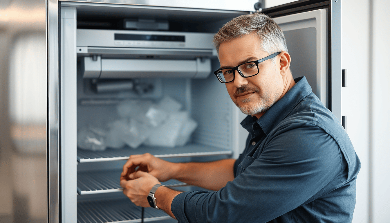 Technician repairing a commercial ice machine