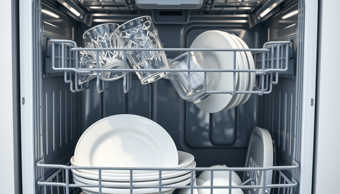 Clean dishes inside a dishwasher
