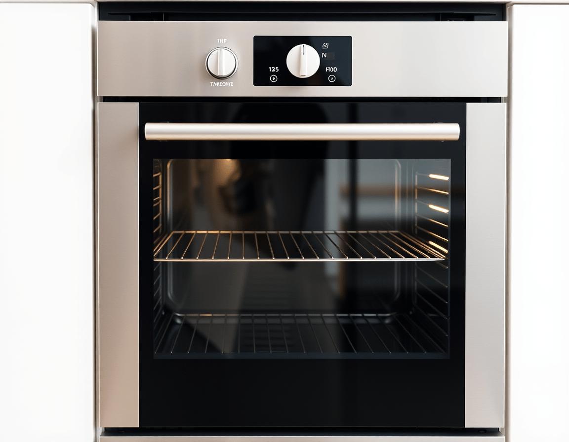 Modern stainless steel oven with digital control panel