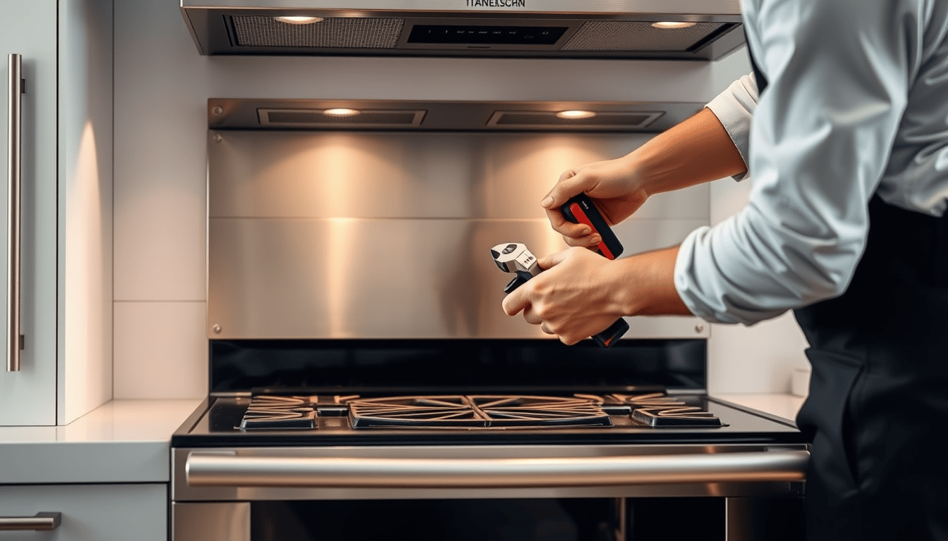 Technician repairing a range