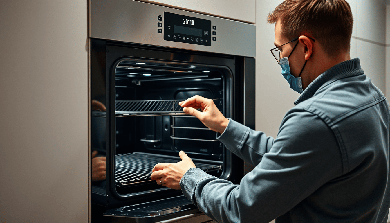 Technician repairing a modern built-in oven